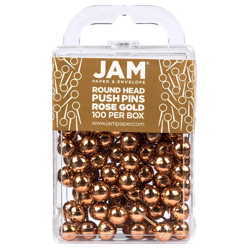 JAM PAPER Colorful Push Pins - Round Head Map Thumb Tacks - Rose Gold Pushpins - 100/Pack - Image 1